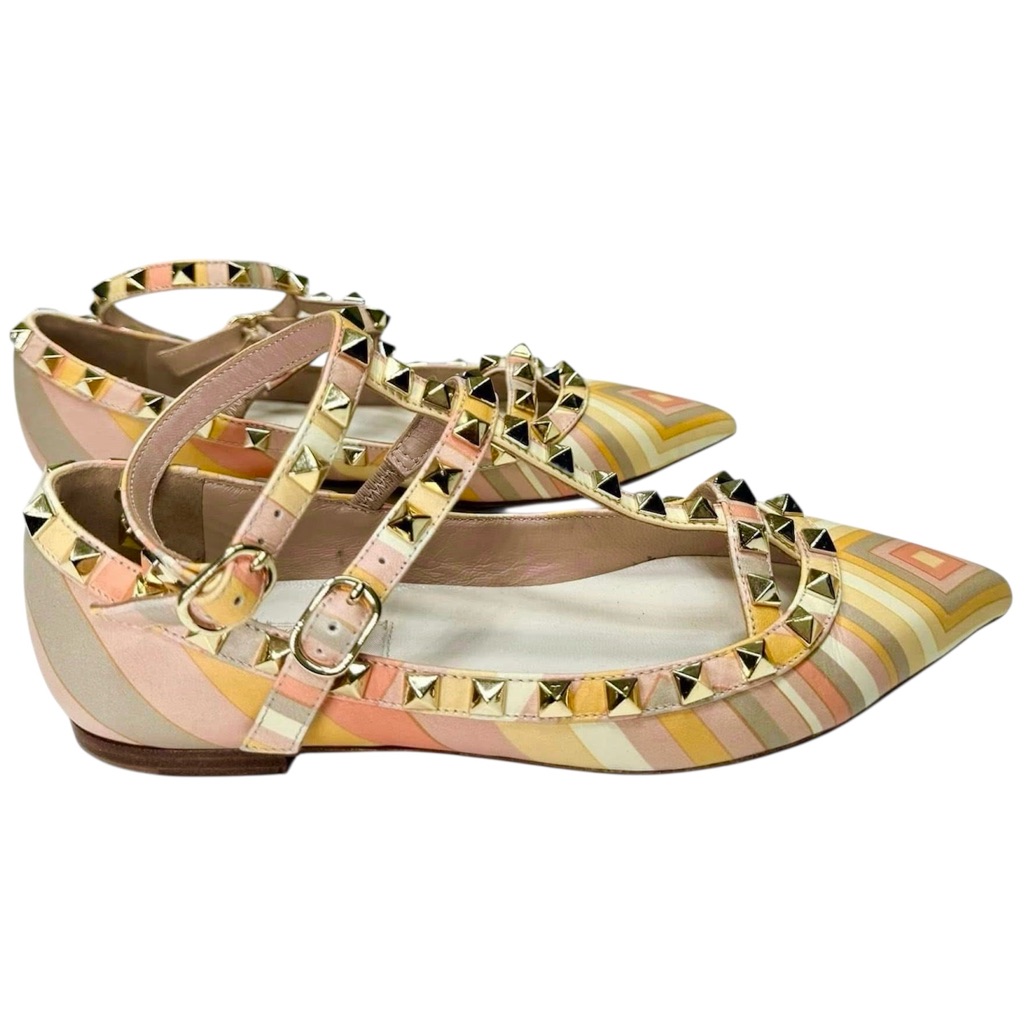Valentino Rockstud Flats Multicolor Leather Size 36 | Designer Luxury Shoes